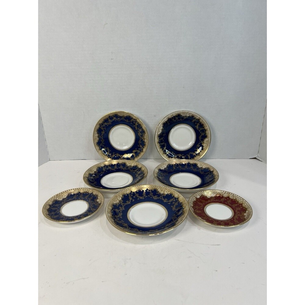 Crown Staffordshire A13044 Saucer 5 Cobalt Gold Lattice 1 Red 2 Sizes 7 Total